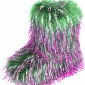 SHEIN Vibrant Green and Pink Faux Fur Booties rare sz 7.5